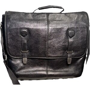 Buxton Black Leather Commuter Computer Work Professional Briefcase Bag 15x13x4"‎